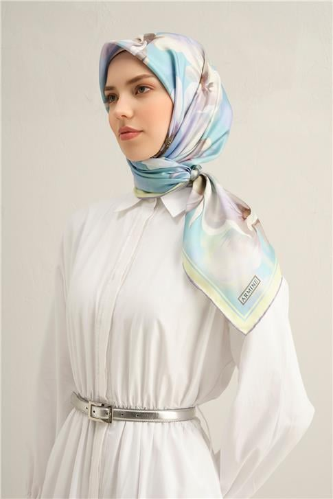 Armine Çiçek Desenli Saf İpek Twill Eşarp 9305D 03