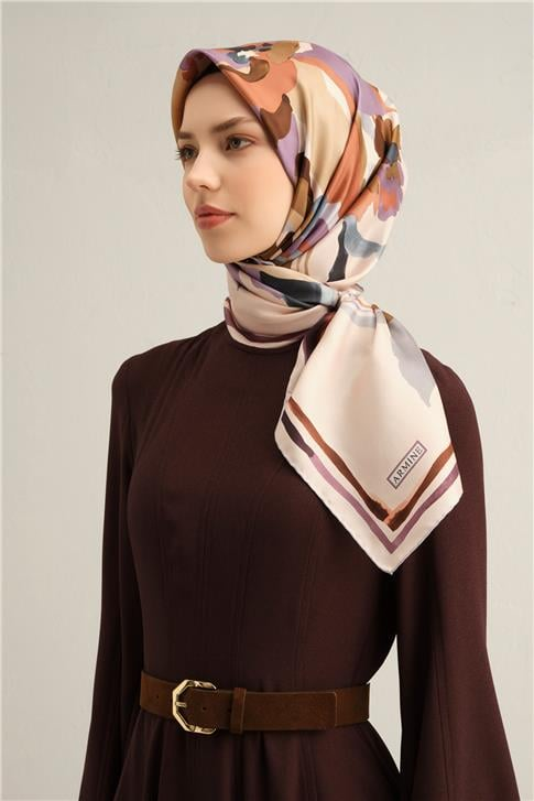 Armine Çiçek Desenli Saf İpek Twill Eşarp 9340D 35