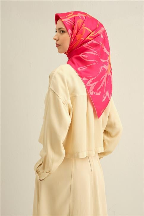 Armine Çiçek Desenli Saf İpek Twill Eşarp 9322D 09