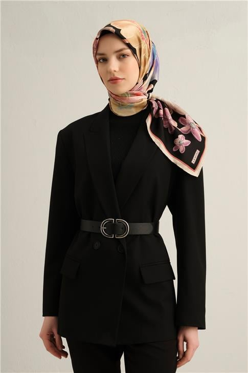 Armine Çiçek Desenli Saf İpek Twill Eşarp 9318D 04