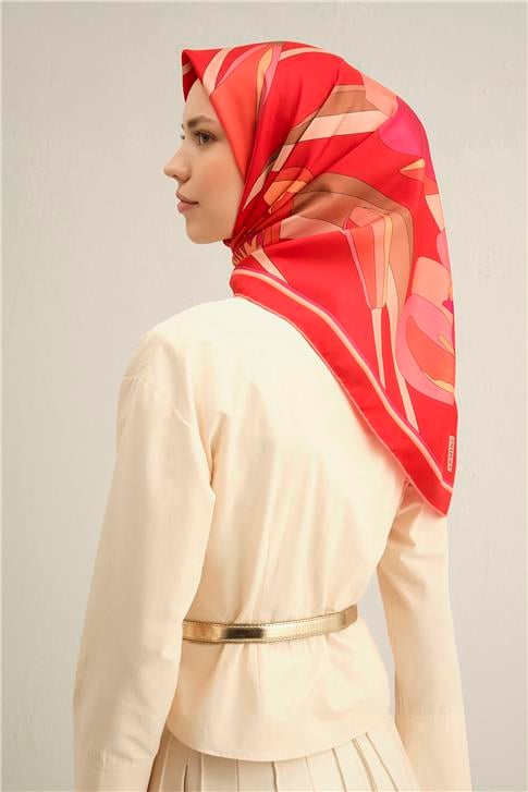 Armine Çiçek Desenli Saf İpek Twill Eşarp 9302D 02