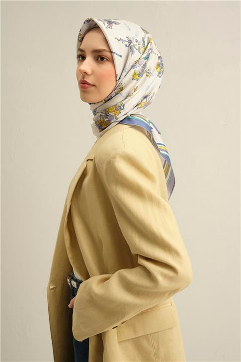Armine Çiçek Desenli Saf İpek Twill Eşarp 9316D 83