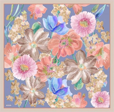 Armine Çiçek Desenli Saf İpek Twill Eşarp 9318D 07