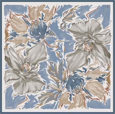 Armine Çiçek Desenli Saf İpek Twill Eşarp 9337D 05