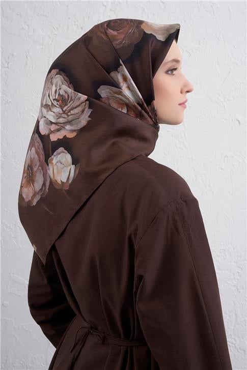 Armine Çiçek Desenli Saf İpek Twill Eşarp 9419D 84
