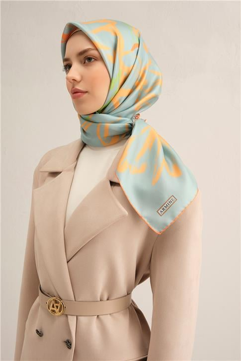 Armine Çiçek Desenli Saf İpek Twill Eşarp 9322D 04