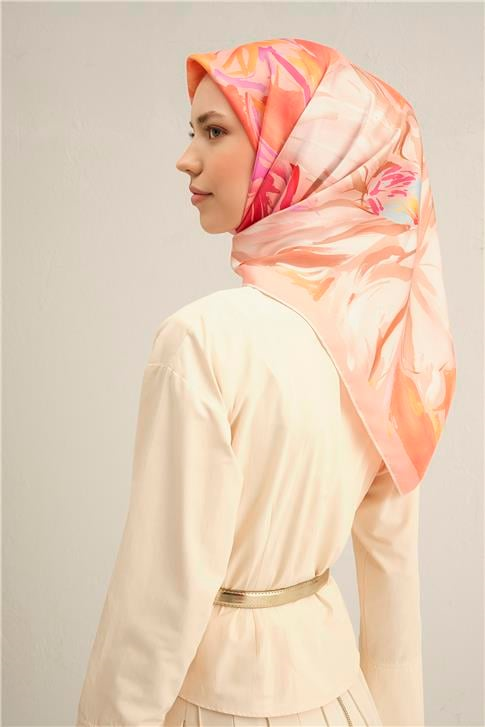 Armine Çiçek Desenli Saf İpek Twill Eşarp 9337D 82