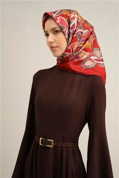 Armine Çiçek Desenli Saf İpek Twill Eşarp 9332D 85