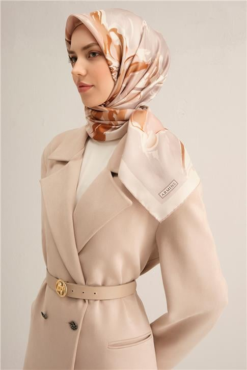 Armine Çiçek Desenli Saf İpek Twill Eşarp 9318D 33