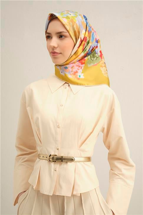 Armine Çiçek Desenli Saf İpek Twill Eşarp 9334D 59