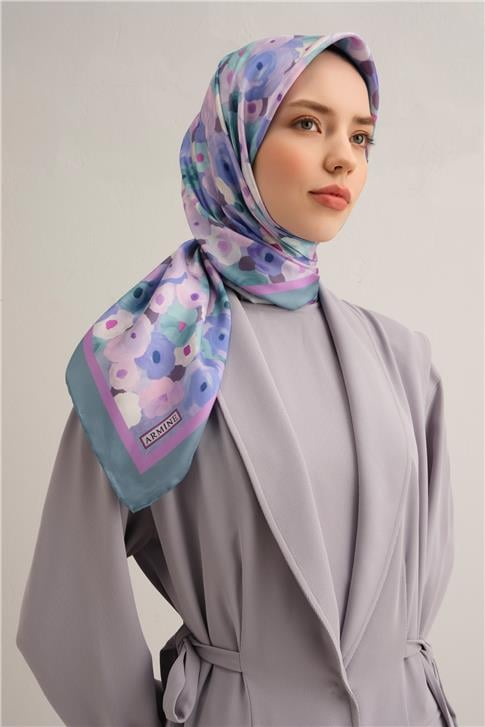 Armine Çiçek Desenli Saf İpek Twill Eşarp 9300D 57