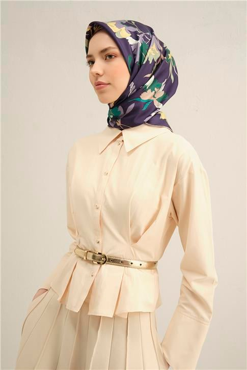 Armine Çiçek Desenli Saf İpek Twill Eşarp 9342D 54