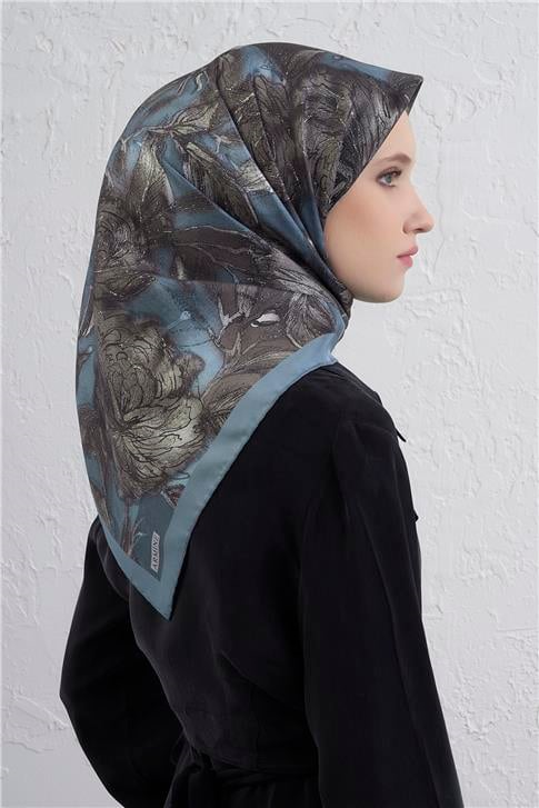 Armine Çiçek Desenli Saf İpek Twill Eşarp 9409D 37