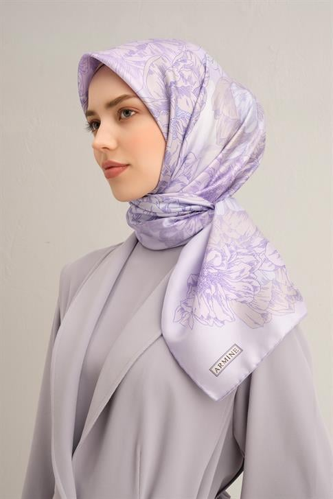 Armine Çiçek Desenli Saf İpek Twill Eşarp 9330D 82