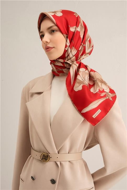 Armine Çiçek Desenli Saf İpek Twill Eşarp 9324D 54