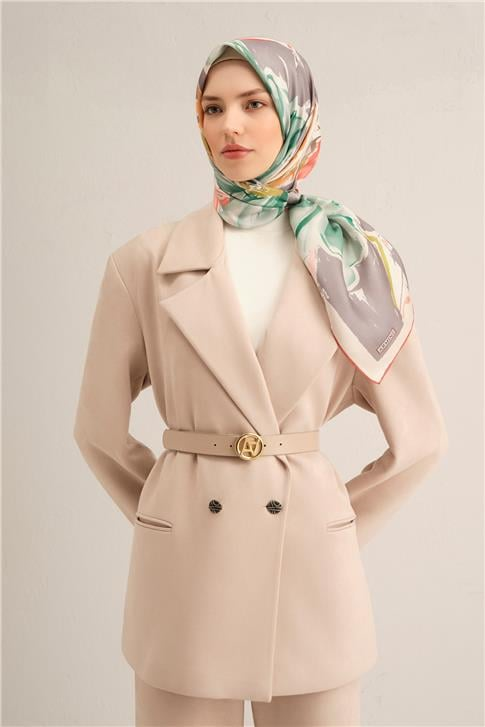 Armine Çiçek Desenli Saf İpek Twill Eşarp 9337D 01
