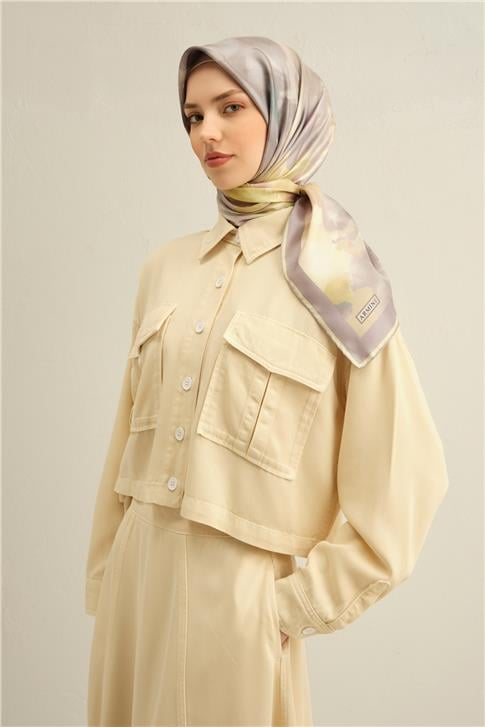 Armine Çiçek Desenli Saf İpek Twill Eşarp 9310D 52
