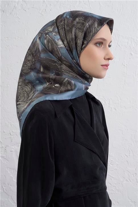 Armine Çiçek Desenli Saf İpek Twill Eşarp 9409D 37