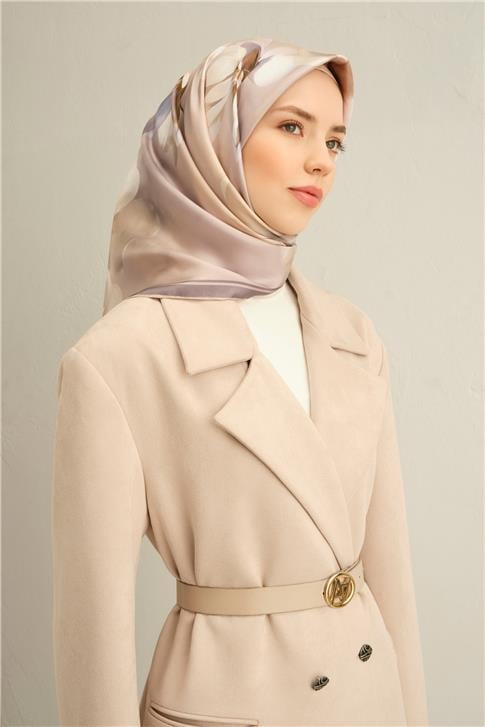 Armine Çiçek Desenli Saf İpek Twill Eşarp 9305D 06