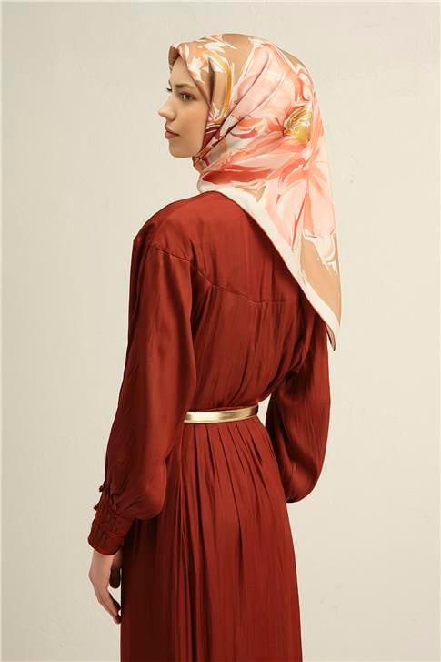 Armine Çiçek Desenli Saf İpek Twill Eşarp 9337D 03