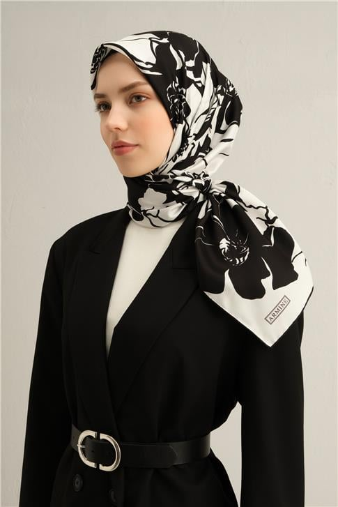 Armine Çiçek Desenli Saf İpek Twill Eşarp 9344D 44