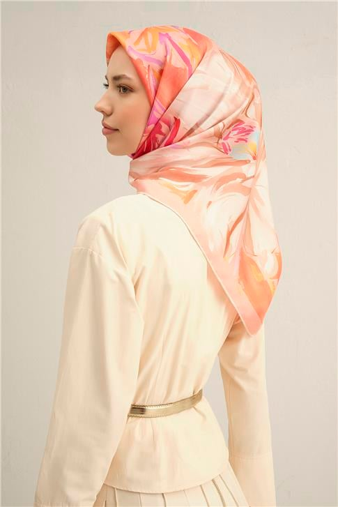 Armine Çiçek Desenli Saf İpek Twill Eşarp 9337D 82
