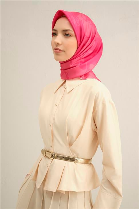 Armine Çiçek Desenli Saf İpek Twill Eşarp 9344D 30