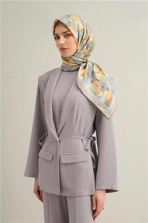 Armine Çiçek Desenli Saf İpek Twill Eşarp 9300D 03