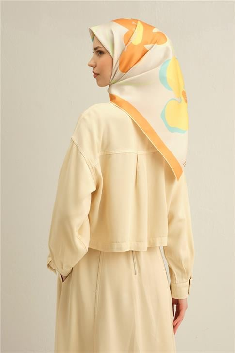 Armine Çiçek Desenli Saf İpek Twill Eşarp 9317D 80