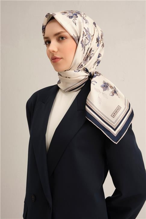 Armine Çiçek Desenli Saf İpek Twill Eşarp 9316D 86