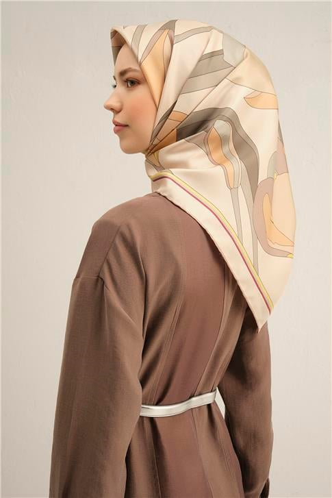 Armine Çiçek Desenli Saf İpek Twill Eşarp 9302D 81