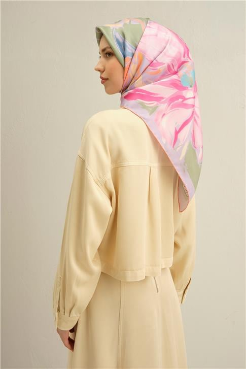Armine Çiçek Desenli Saf İpek Twill Eşarp 9337D 54