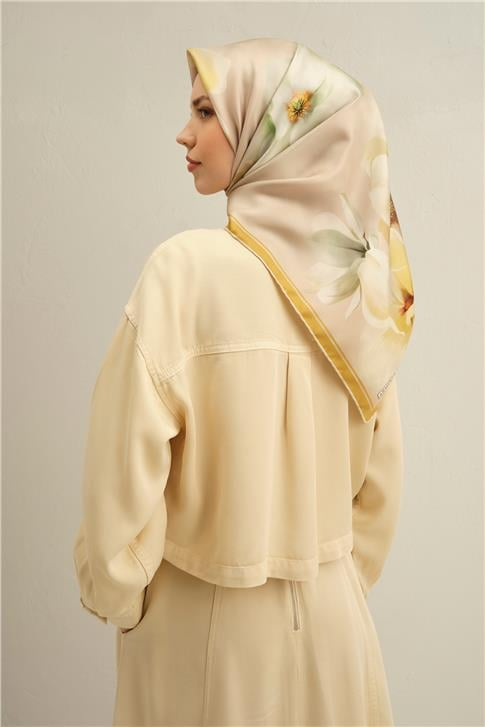 Armine Çiçek Desenli Saf İpek Twill Eşarp 9305D 33
