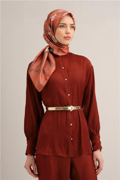 Armine Çiçek Desenli Saf İpek Twill Eşarp 9322D 55