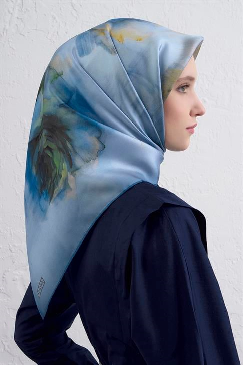 Armine Çiçek Desenli Saf İpek Twill Eşarp 9426D 02