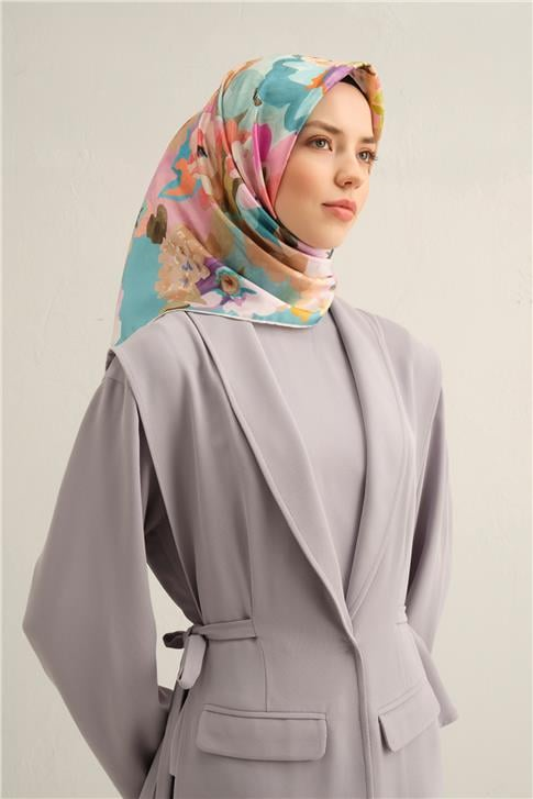 Armine Çiçek Desenli Saf İpek Twill Eşarp 9334D 34