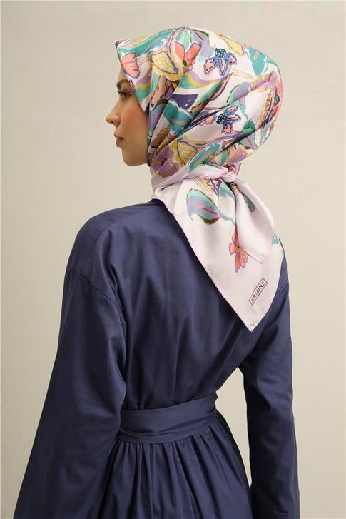 Armine Çiçek Desenli Saf İpek Twill Eşarp 9332D 33