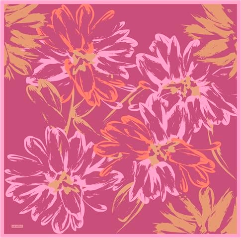 Armine Çiçek Desenli Saf İpek Twill Eşarp 9322D 09