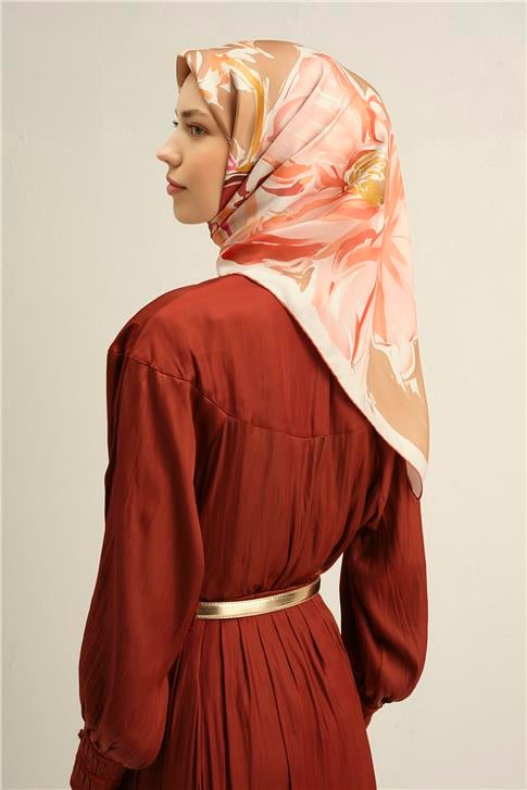 Armine Çiçek Desenli Saf İpek Twill Eşarp 9337D 03