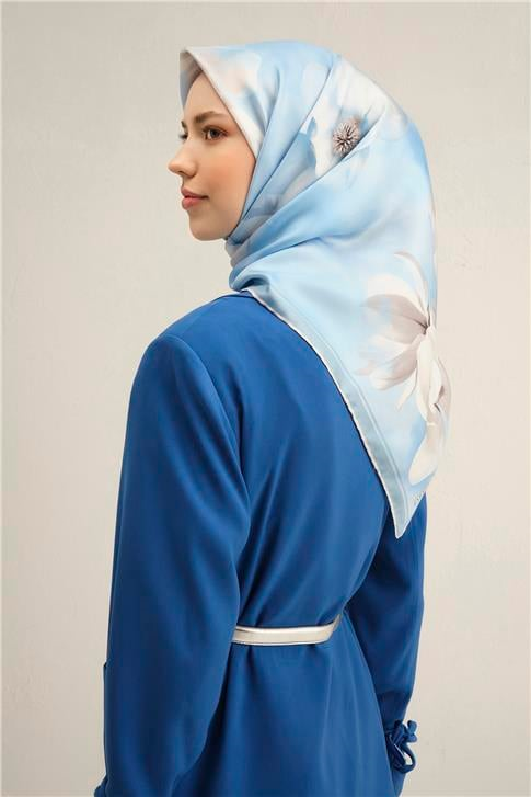 Armine Çiçek Desenli Saf İpek Twill Eşarp 9305D 87