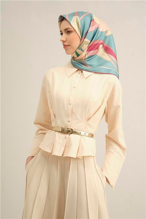 Armine Çiçek Desenli Saf İpek Twill Eşarp 9302D 54