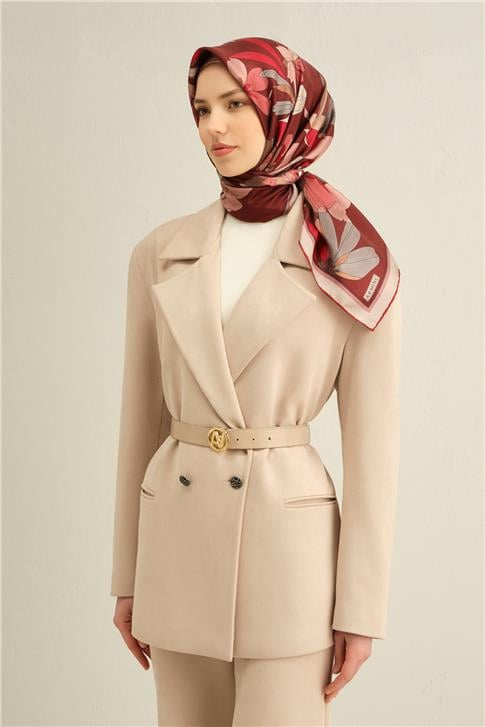 Armine Çiçek Desenli Saf İpek Twill Eşarp 9312D 85