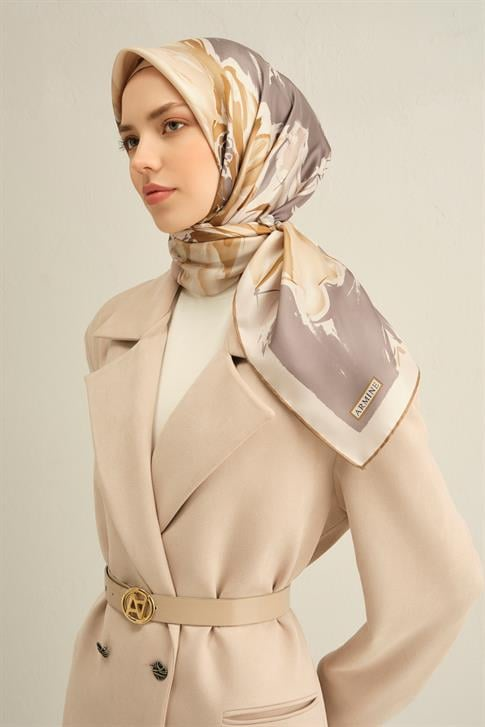 Armine Çiçek Desenli Saf İpek Twill Eşarp 9337D 07