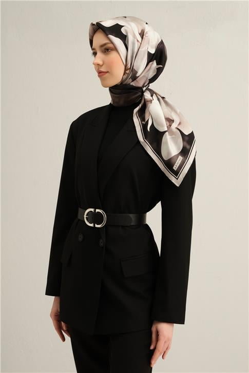Armine Çiçek Desenli Saf İpek Twill Eşarp 9305D 85