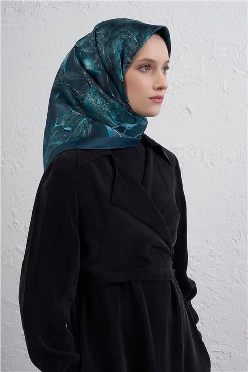 Armine Çiçek Desenli Saf İpek Twill Eşarp 9409D 04