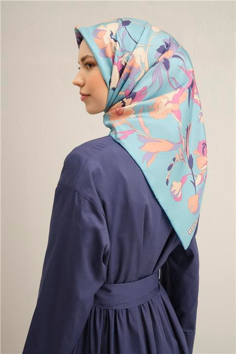 Armine Çiçek Desenli Saf İpek Twill Eşarp 9342D 34