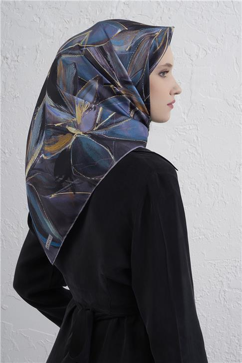 Armine Çiçek Desenli Saf İpek Twill Eşarp 9406D 36