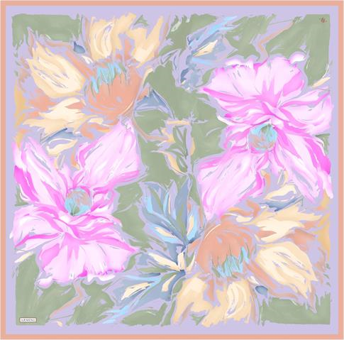 Armine Çiçek Desenli Saf İpek Twill Eşarp 9337D 54