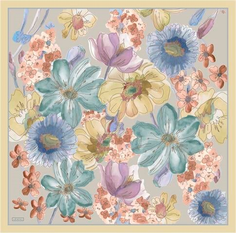 Armine Çiçek Desenli Saf İpek Twill Eşarp 9318D 06