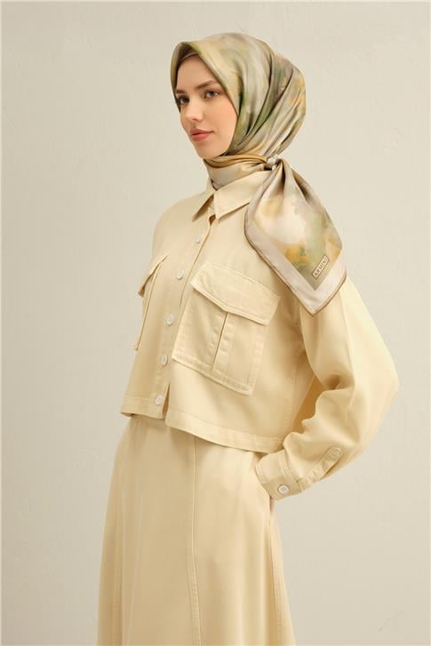 Armine Çiçek Desenli Saf İpek Twill Eşarp 9310D 02